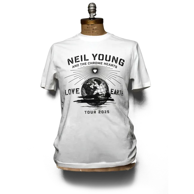 Neil Young Love Earth Tour t-skjorte hvit 2025