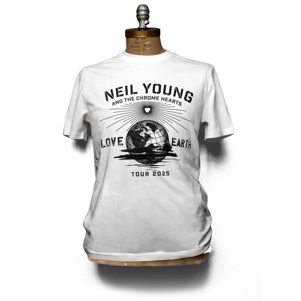 Neil Young Love Earth Tour t-skjorte hvit 2025