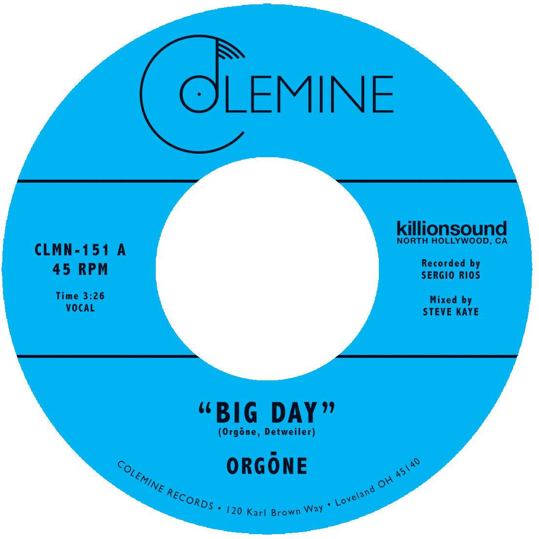 Orgone Big Day vinylsingel 7-tommer svart funk