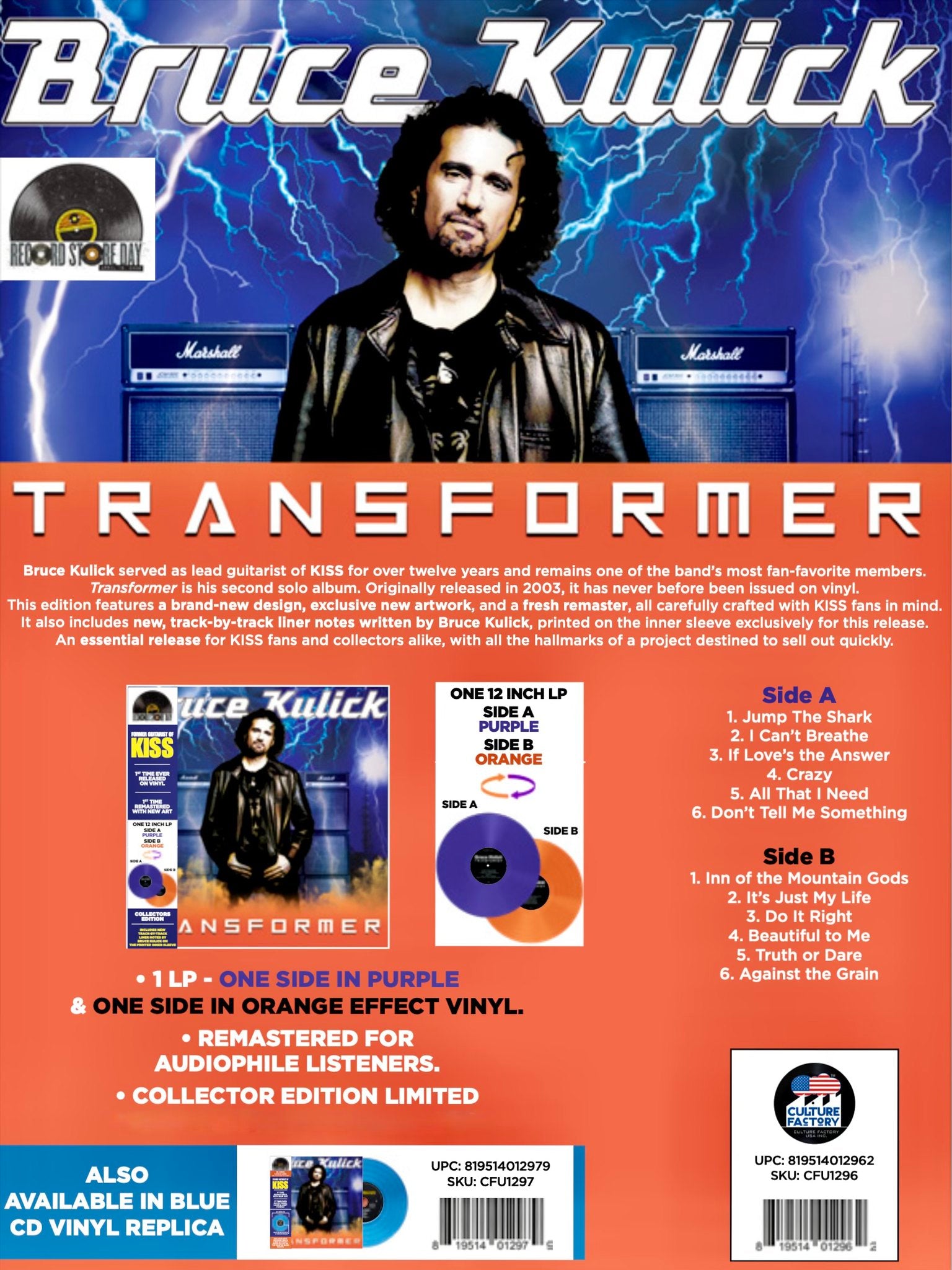 Bruce Kulick Transformer LP lilla oransje RSD