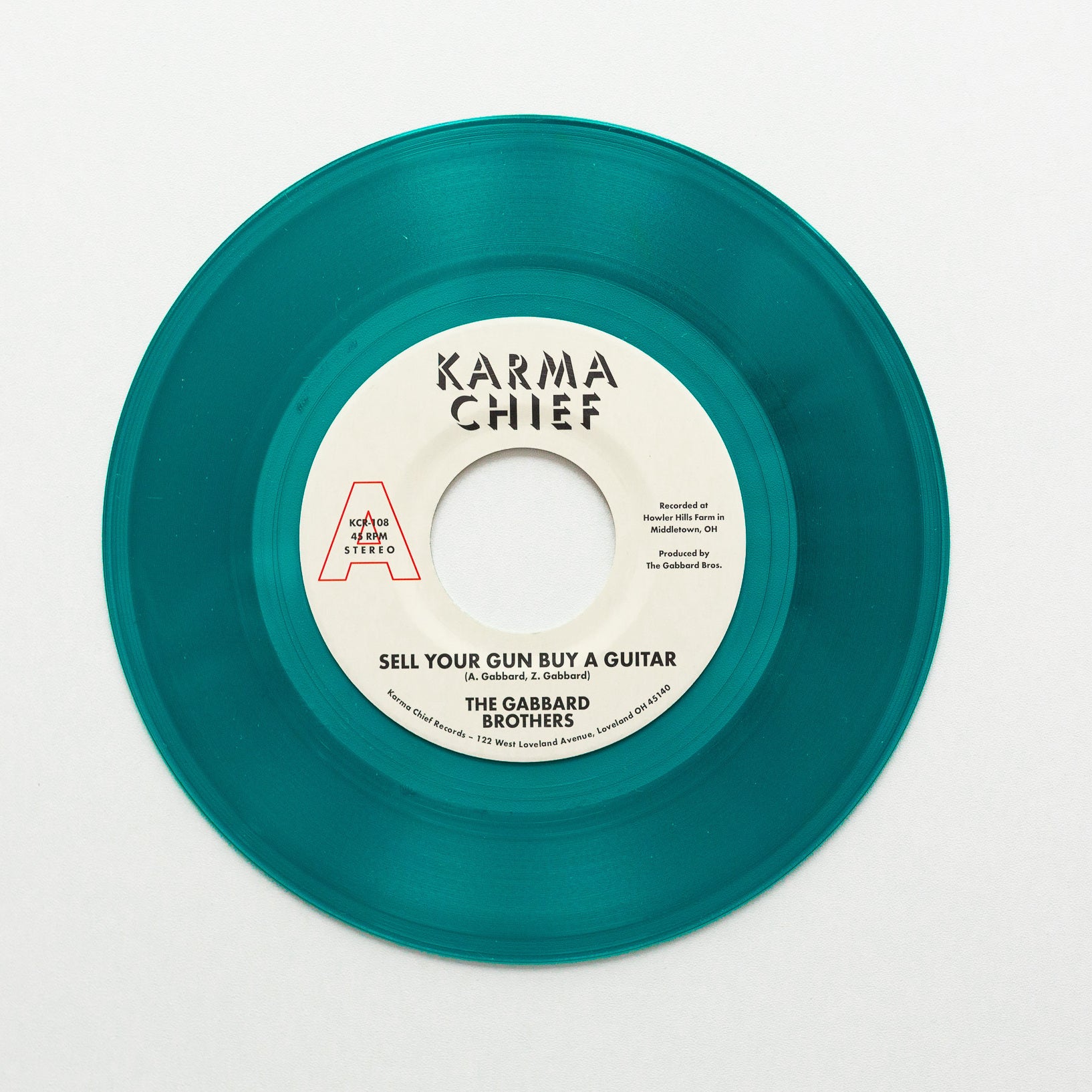 Karma Chief Gabbard Brothers Sell Your Gun 7" teal vinyl
