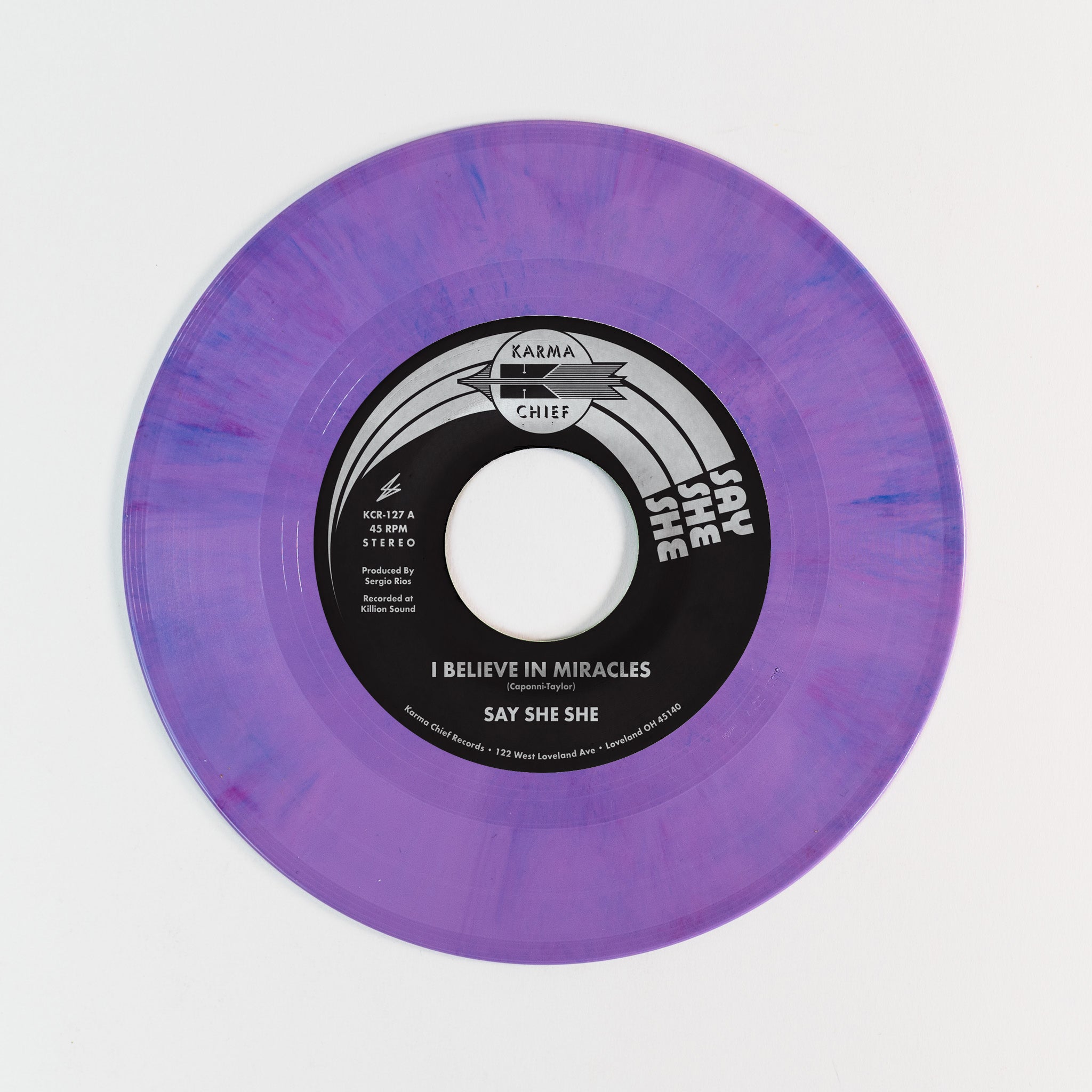 Say She She I Believe In Miracles vinyl 45 purple swirl disco