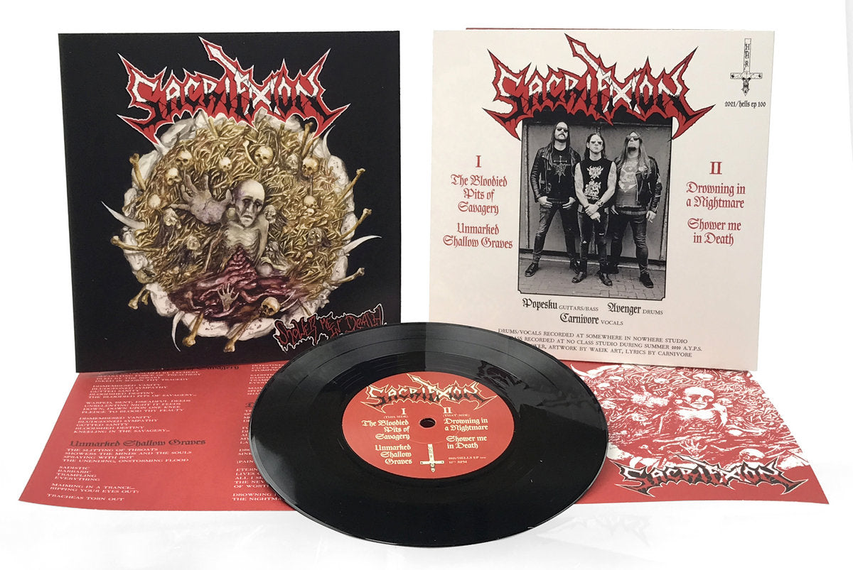 Katakomben Sacrifixion Shower Me In Death 7" vinyl EP svart