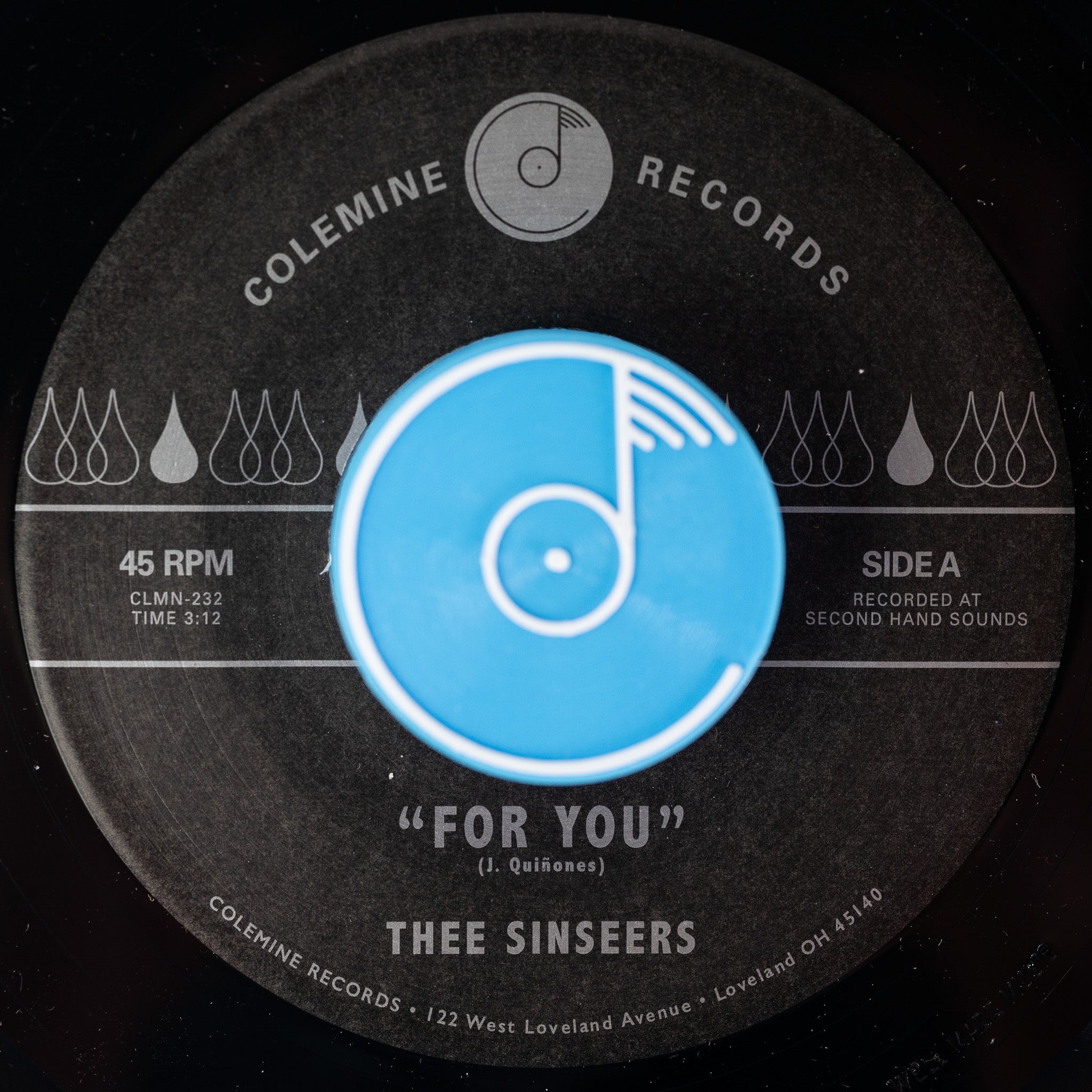 Thee Sinseers For You 7" singel blå vinyl