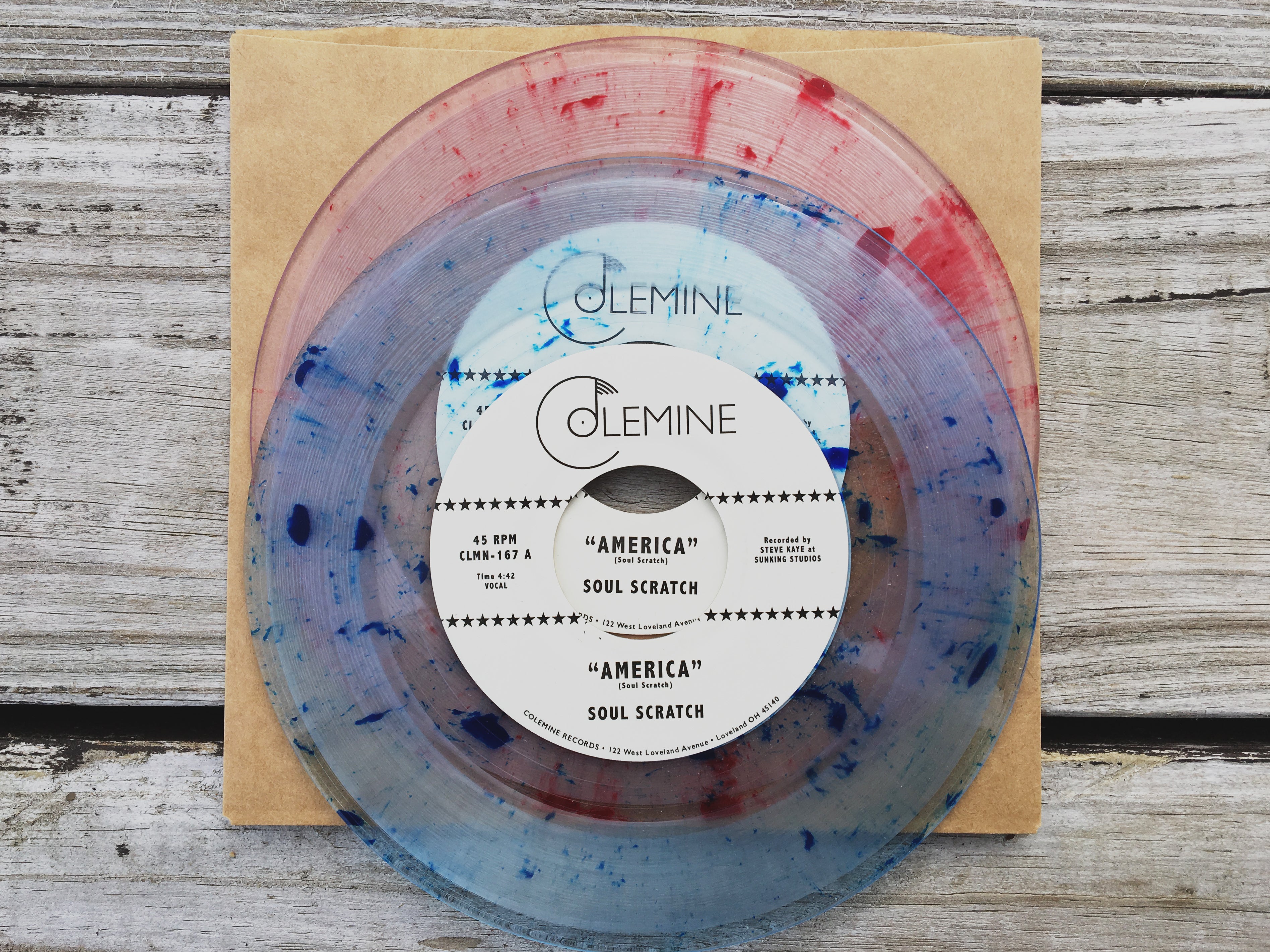Soul Scratch America 7-tommer vinylsingel rød/blå swirl