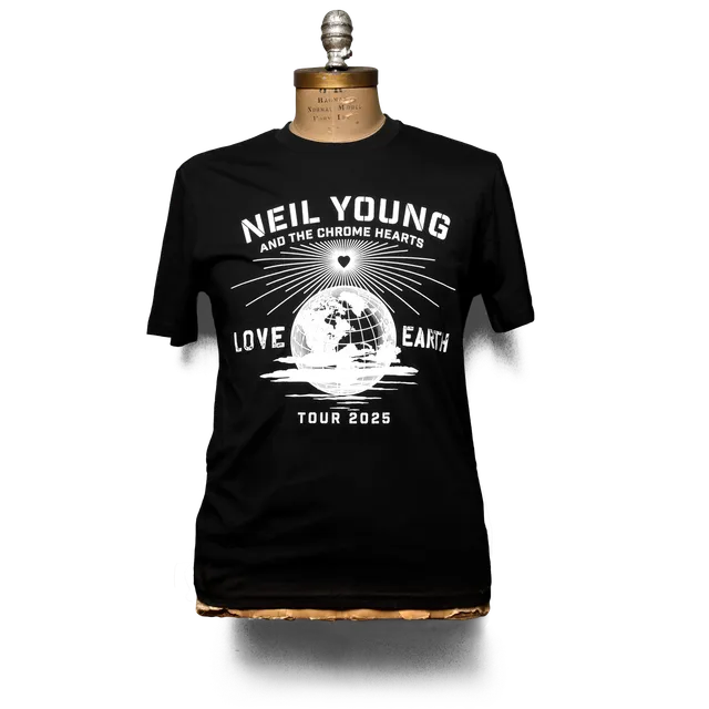 Neil Young Love Earth UK & EU Tour 2025 t-skjorte svart