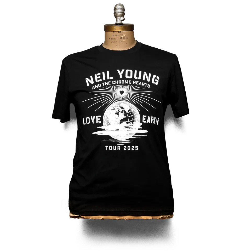 Neil Young Love Earth UK & EU Tour 2025 t-skjorte svart